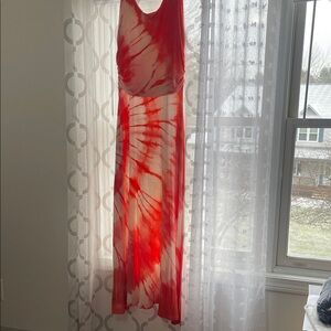 Boston Proper Coral and White Tie-Dye Dress